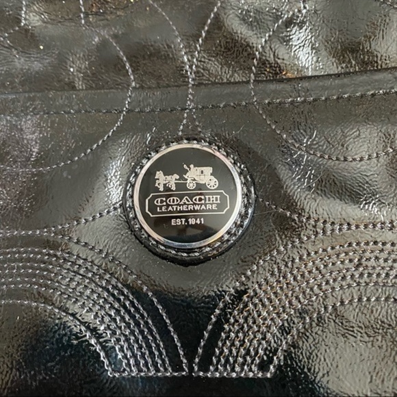 Coach • Solid Black Alex Patent Leather Shoulder Bag Purse - Picture 3 of 12